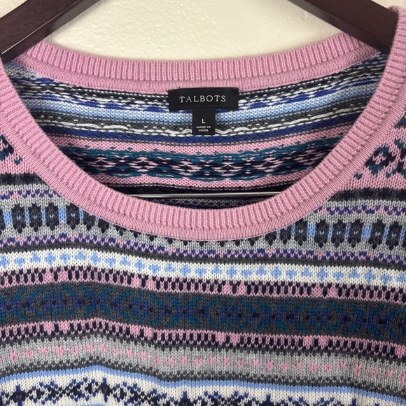 Talbots Fair Isle Lambswool Blend Crew Neck Sweater Multicolored Womens Sz Large - Picture 2 of 4